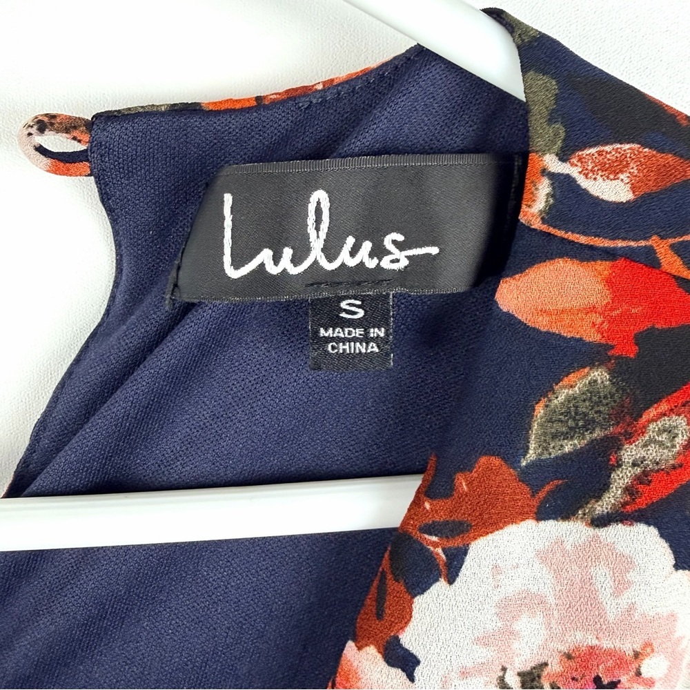 Lulus Floral Romper Dress Overlay Split Sleeve Boho Skort Navy Small - Picture 4 of 16